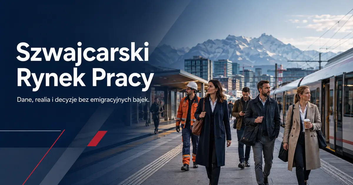 Profesjonaliści na szwajcarskim dworcu na tle miasta i Alp