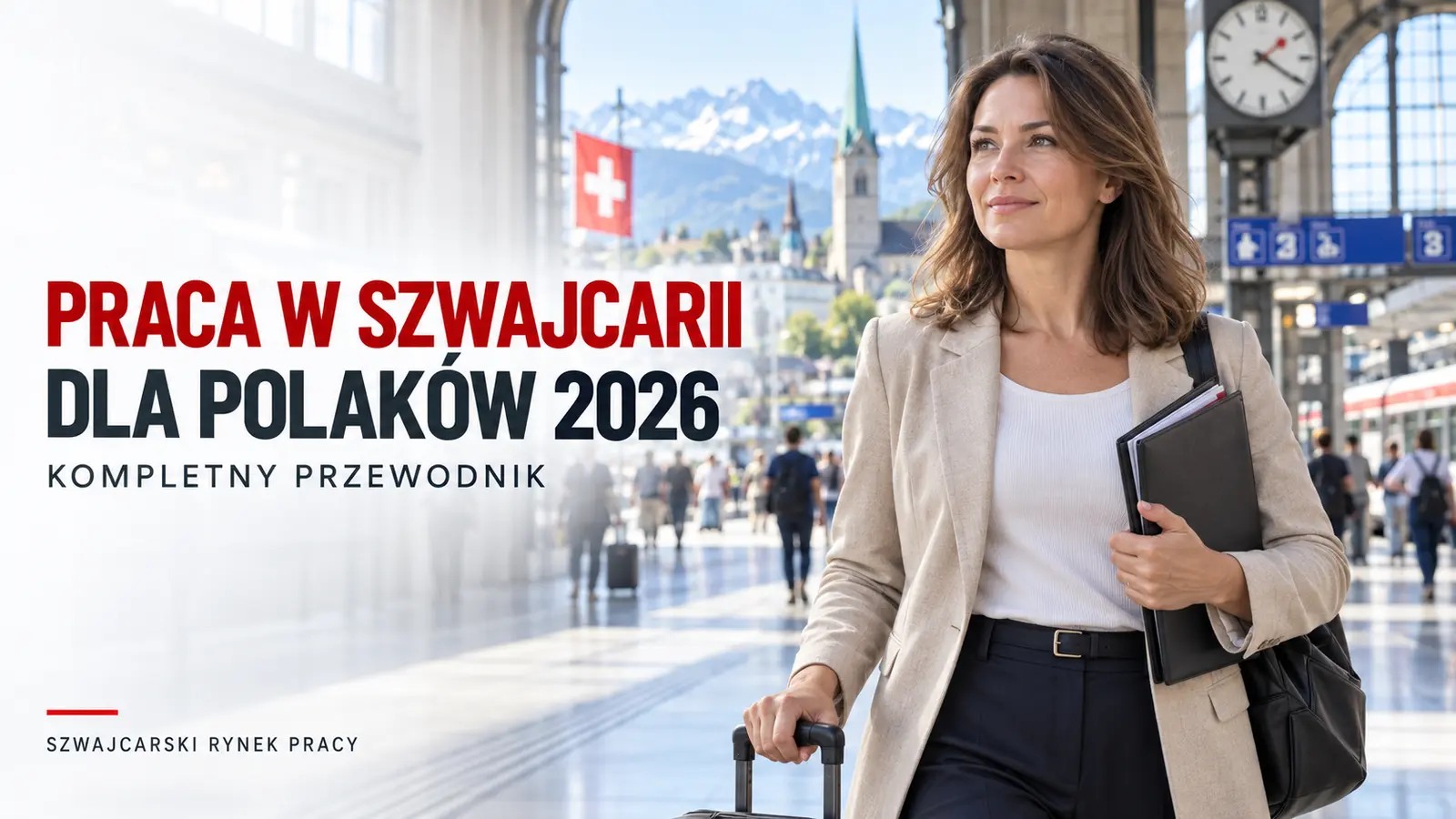 Kobieta przegląda dokumenty zawodowe na peronie kolejowym